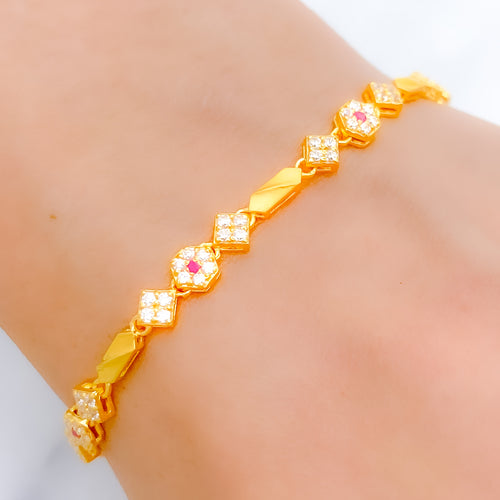 Stylish Floral 22k Gold CZ Bracelet