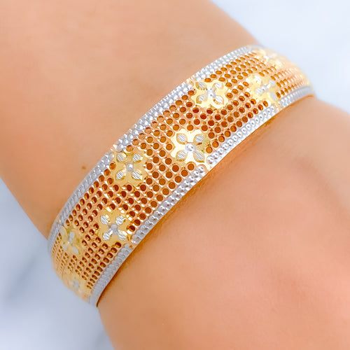 Flower Adorned Three-Tone 22k Gold Bangle