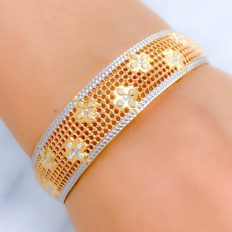 Flower Adorned Three-Tone 22k Gold Bangle