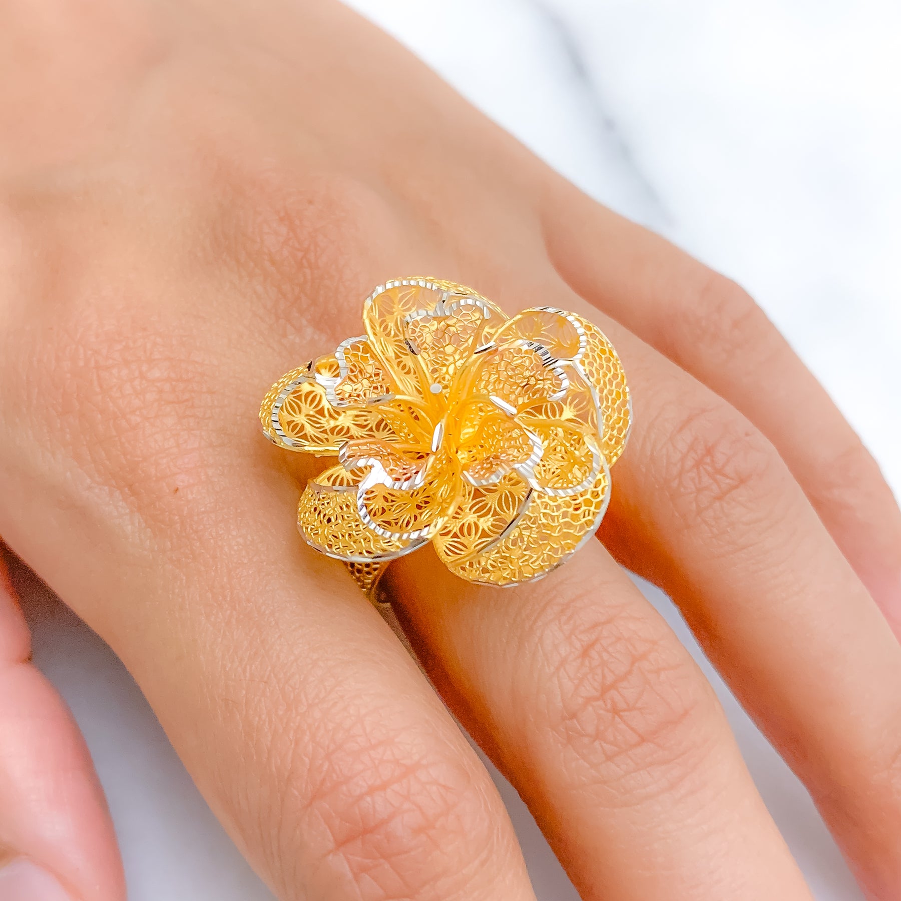 Pure 999 24K Yellow Gold Band Women Best Gift Lucky 5D Small Big Flower Ring  | eBay