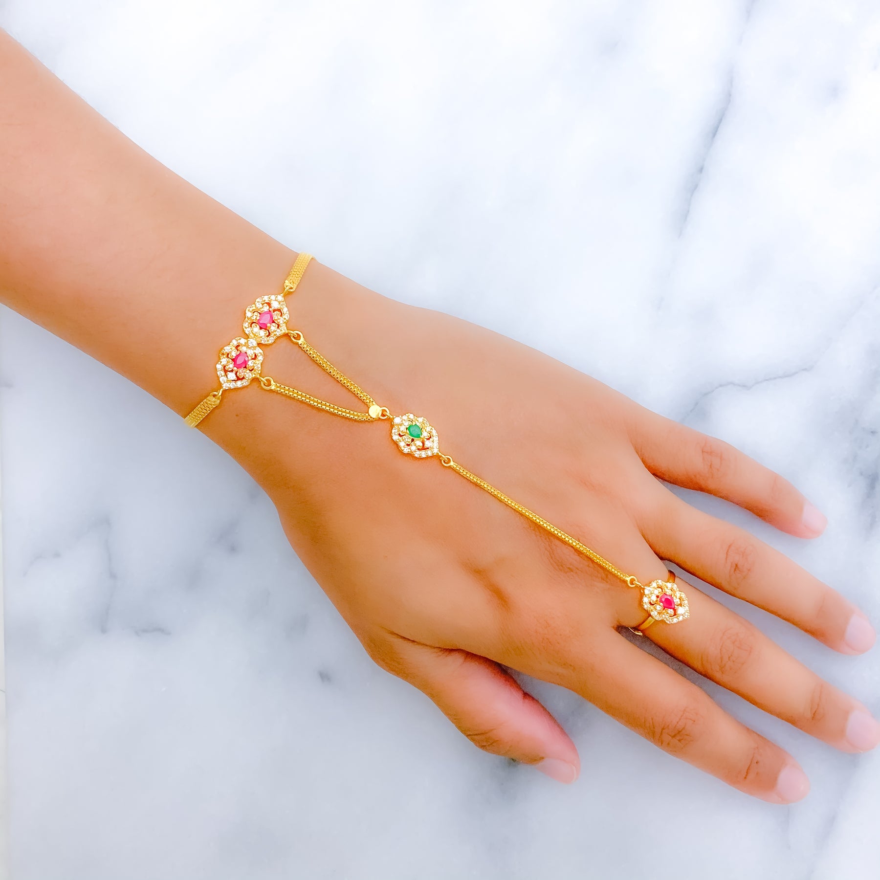 Buy Lucky Jewellery Elegant White Color Gold Plated Finger Ring Bracelet  Hand Harness Hathphool For Girls Women Online - Get 72% Off