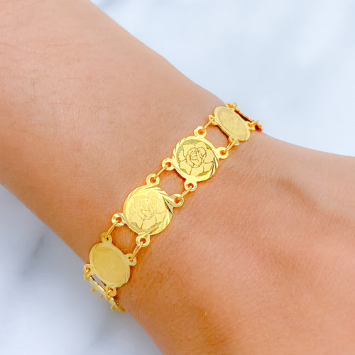 Glorious Floral 22k Gold Coins Bracelet