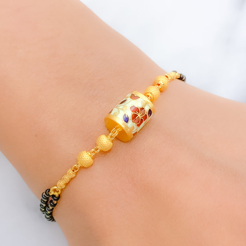 Floral Meenakari Barrel 22k Gold Bracelet