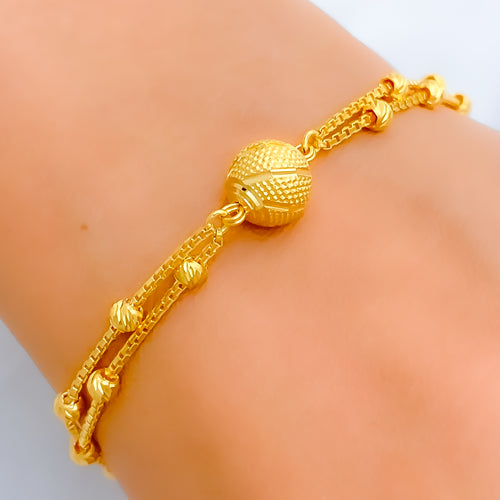 22k-gold-Dual Chain Striped Orb Bracelet