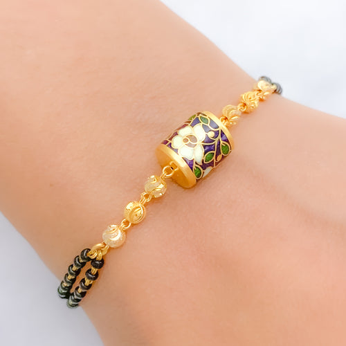 Shimmering Floral Meenakari 22k Gold Bracelet