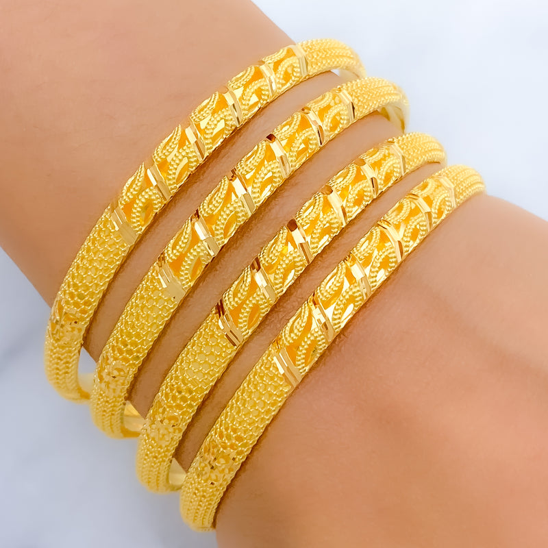 Fancy Floral Mesh 22k Gold Bangles