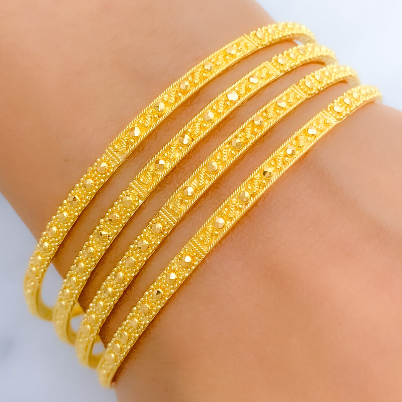 Slender Beaded 22k Gold Bangles