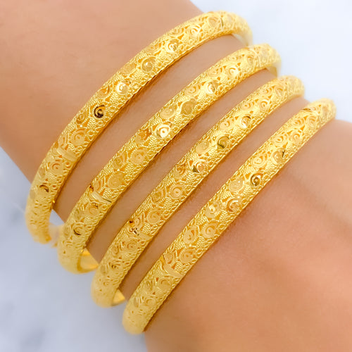 Ornate Dual Finish 22k Gold Bangles