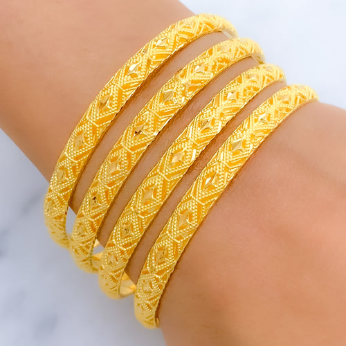 Beaded Geometric 22k Gold Bangles