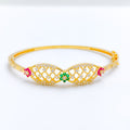 Floral Symmetrical CZ Bangle 22k Gold Bracelet