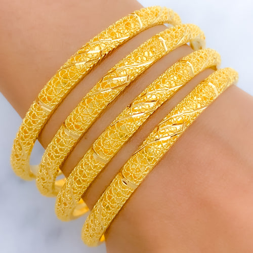 Modern Netted 22k Gold Bangles