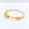 Floral Symmetrical CZ Bangle 22k Gold Bracelet