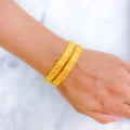 Fancy Leaf Adorned 22k Gold Bangle Pair