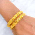 Fancy Leaf Adorned 22k Gold Bangle Pair