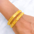 Fancy Leaf Adorned 22k Gold Bangle Pair