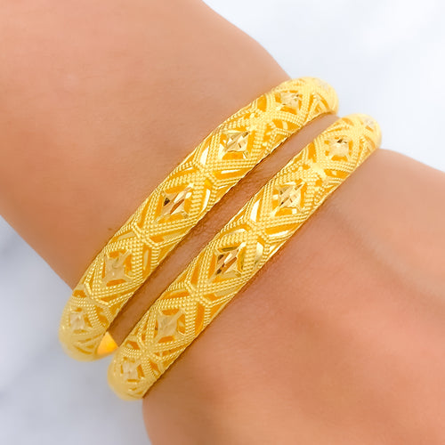 Geometric Beaded 22k Gold Bangle Pair