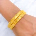 Contemporary Netted 22k Gold Bangle Pair