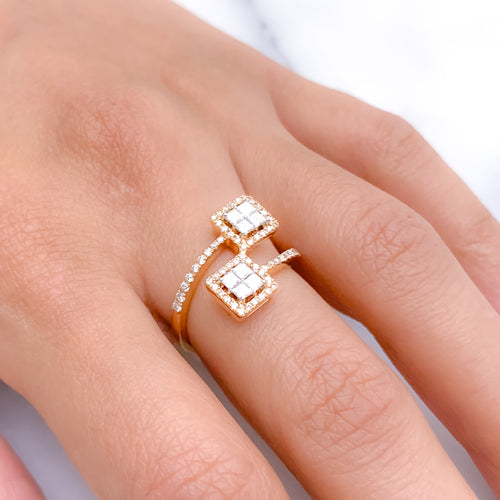 Modern Rose Gold Square Diamond Ring