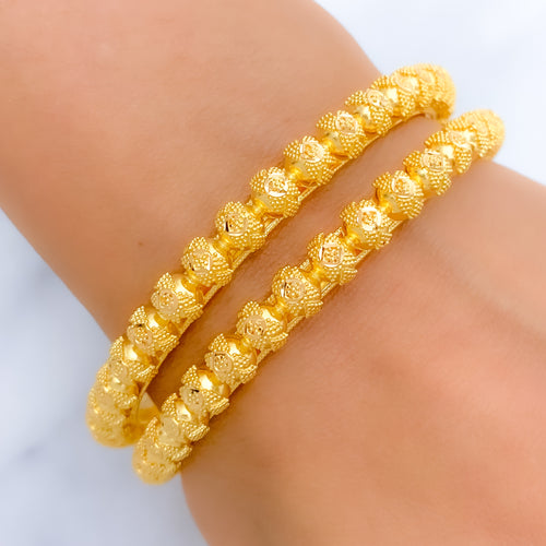 Classic Beaded 22k Gold Bangle Pair