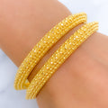 Beaded Flower 22k Gold Bangle Pair