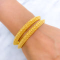 Beaded Flower 22k Gold Bangle Pair