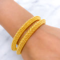 Beaded Flower 22k Gold Bangle Pair