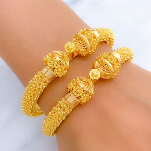 Fancy Floral Pipe 22k Gold Bangles