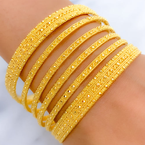 Sleek Beaded 22k Gold Bangles