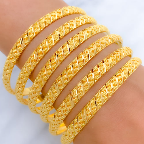 Flower Lined 22k Gold Bangles