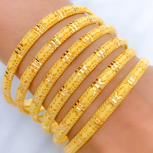 Contemporary Dual Finish 22k Gold Bangles