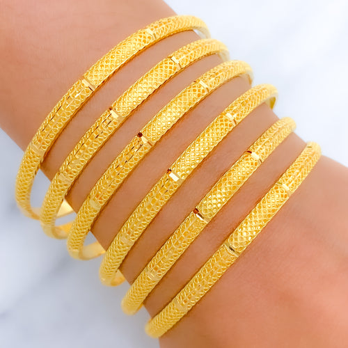 Modern Netted 6 Set 22k Gold Bangles