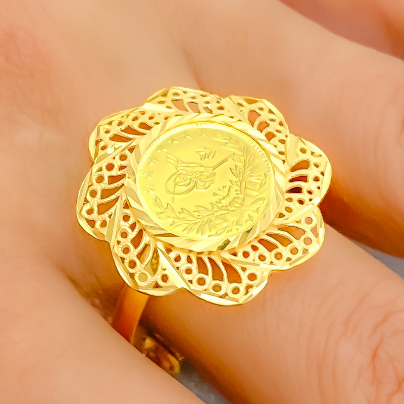21k-gold-Dressy Netted Flower Ring 