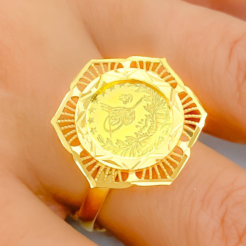 21k-gold-Decorative Hexagon Ring 