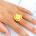 21k-gold-Detailed Feather Flower Ring 