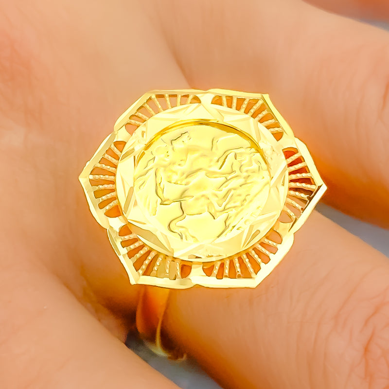 21k-gold-Distinct Engraved Ritzy Ring 