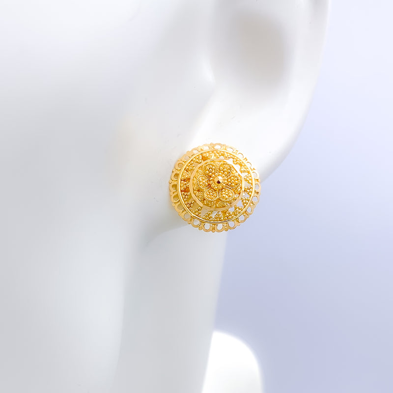 Flower Accented Top 22k Gold Earrings