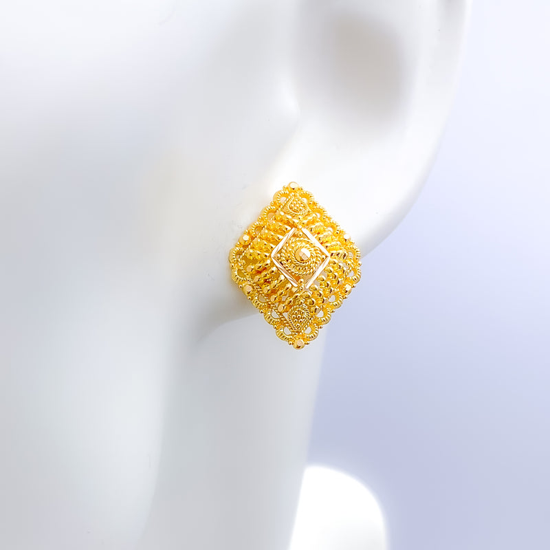 Radiant Diamond-Shaped 22k Gold Earrings