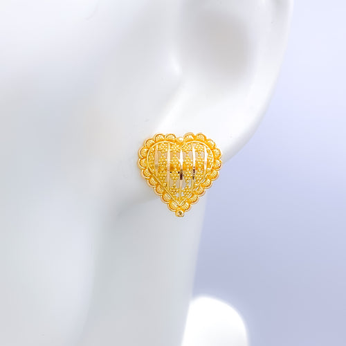 Fancy Heart Top 22k Gold Earrings