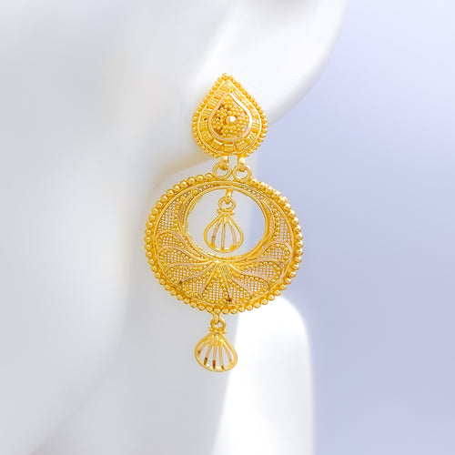 Ornate Netted Hanging 22k Gold Earrings