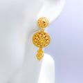 Classic Floral Accented Drop 22k Gold Earrings