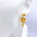 Classic Floral Accented Drop 22k Gold Earrings