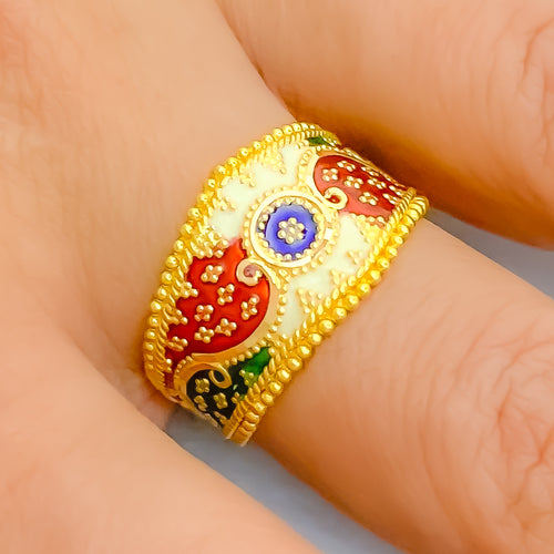 Multi-Color Engraved 22k Gold Band