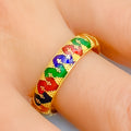Intricate Petite Enamel 22k Gold Ring
