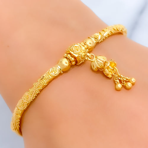 Dual Hanging Flower 22k gold Flexi Bangle Bracelet