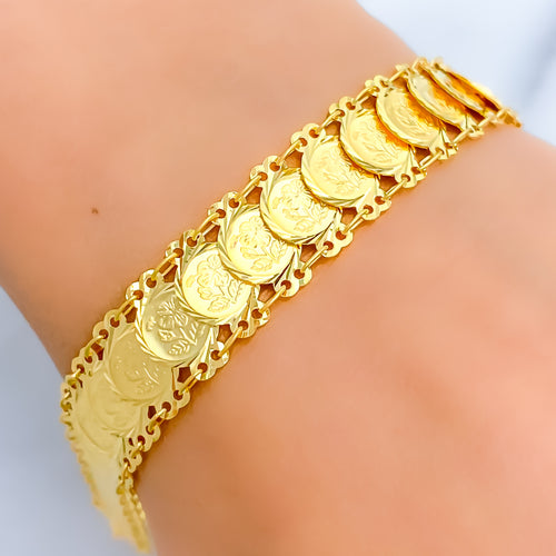 Reflective Overlapping 22k Gold Coin Bracelet 