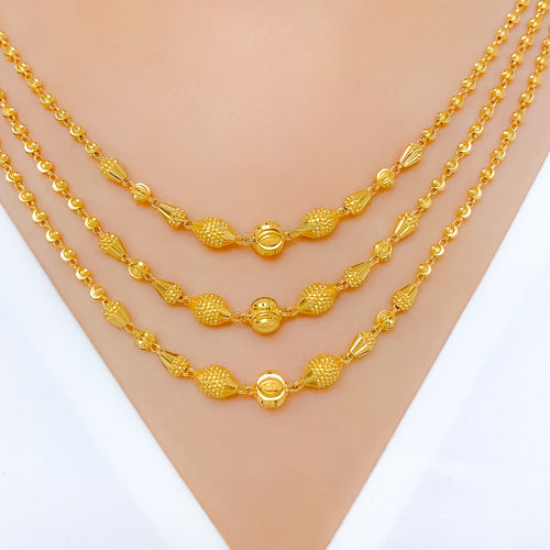 Textured Three Lara Necklace 22k Gold Set