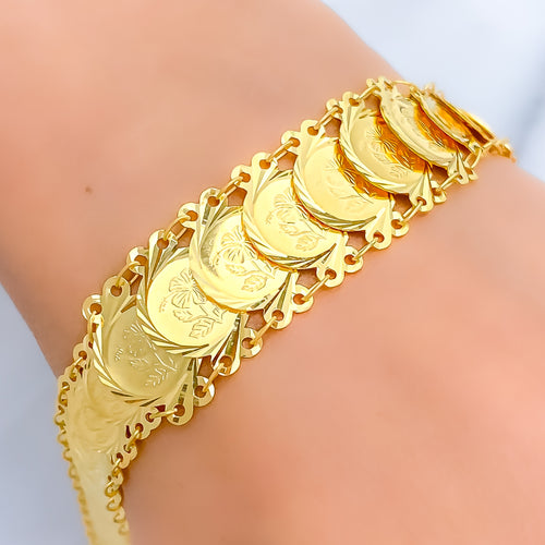 Impressive Elongated 22k Gold Coin Bracelet 