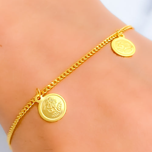 Thin Hanging 22k Gold Coin Bracelet