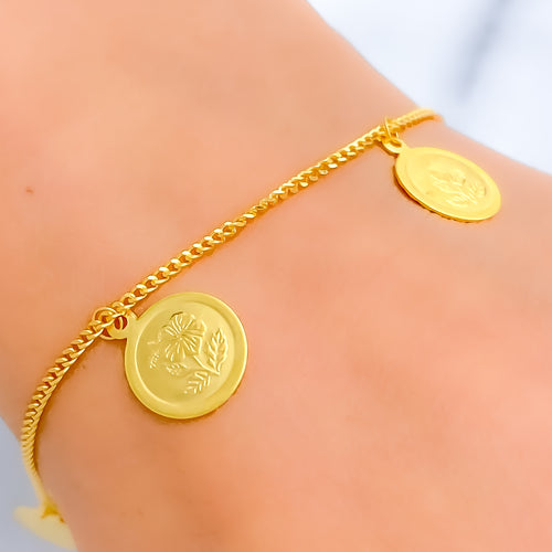 Evergreen Dangling 22k Gold Coin Bracelet 