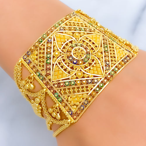 Decorative Floral 22K Gold Statement Bracelet 